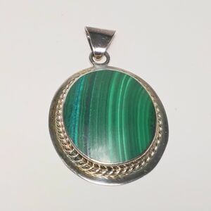 JRI Vintage Malachite Pendant 925 Silver Mexico